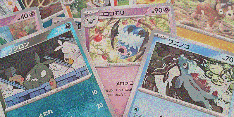 A scattering of Pokémon cards